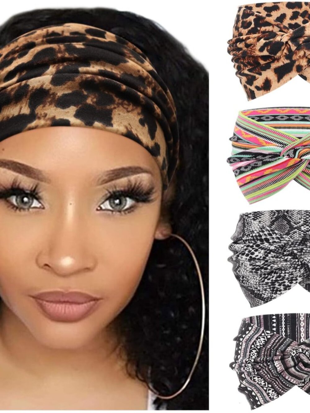 4 Pack Turban Headbands for Women Wide Vintage Head Wraps Knotted Cute Hair Band
